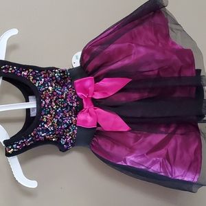 Piper Girls Black and Fuchsia Sequin Party Dress